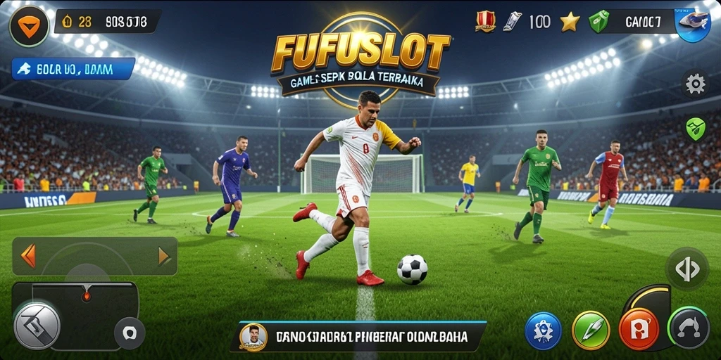 Screenshot gameplay <strong>FUFUSLOT</strong> menunjukkan aksi seru di lapangan sepak bola.