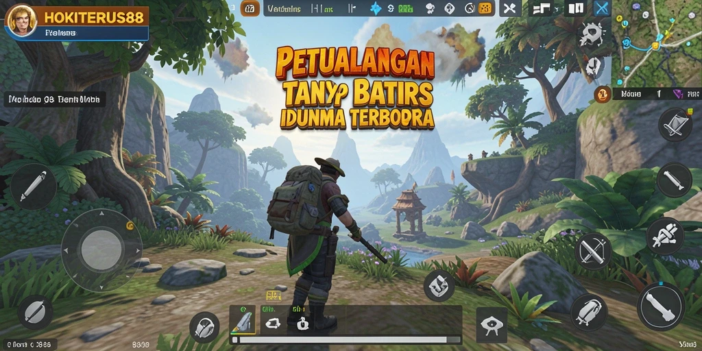 Screenshot gameplay HOKITERUS88 menampilkan petualangan di dunia terbuka.