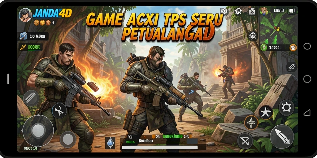 Screenshot utama JANDA4D yang menampilkan aksi gameplay TPS yang menegangkan.