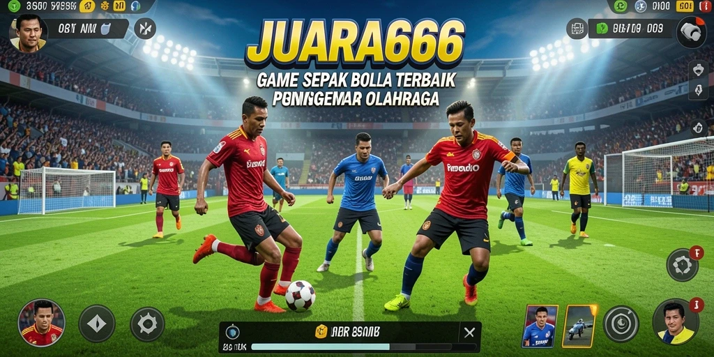 Tampilan gameplay JUARA666 dengan aksi sepak bola intens.