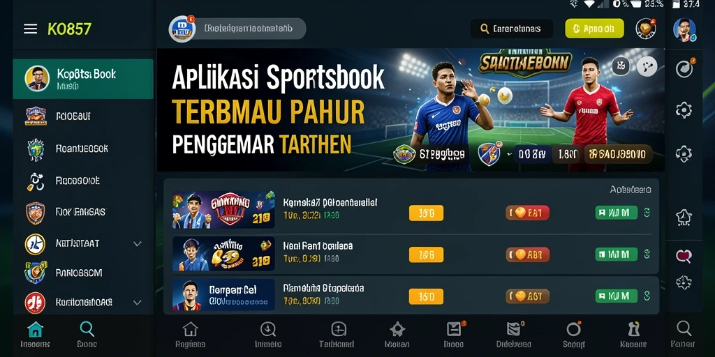 Tampilan antarmuka aplikasi Sportsbook KO857 yang menarik dan mudah digunakan.