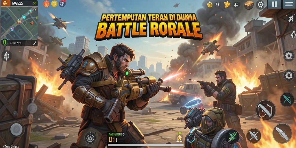 Tampilan aksi mendebarkan dari gameplay Battle Royale MG525.