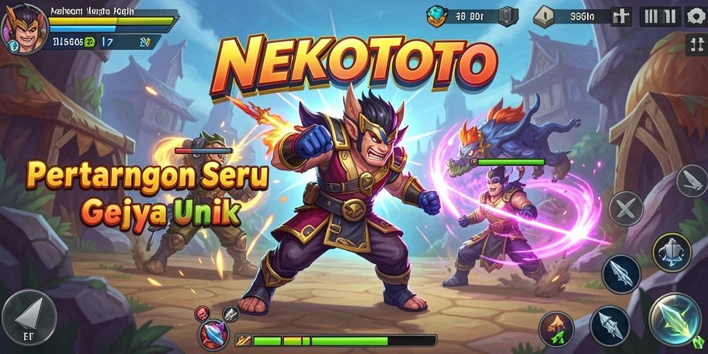 Tampilan seru gameplay NEKOTOTO dengan aksi pertarungan mendebarkan.