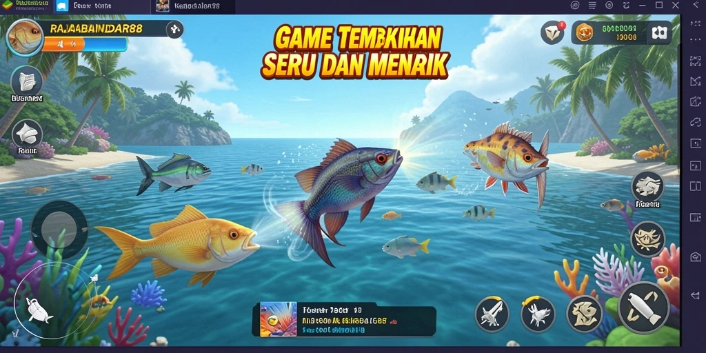 Tampilan gameplay menarik saat menembak ikan di dunia bawah laut.