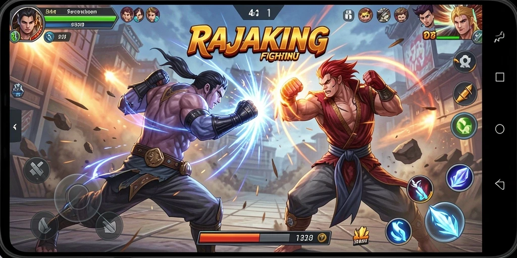 Tampilkan gameplay seru RAJAKING dalam pertarungan yang intens.